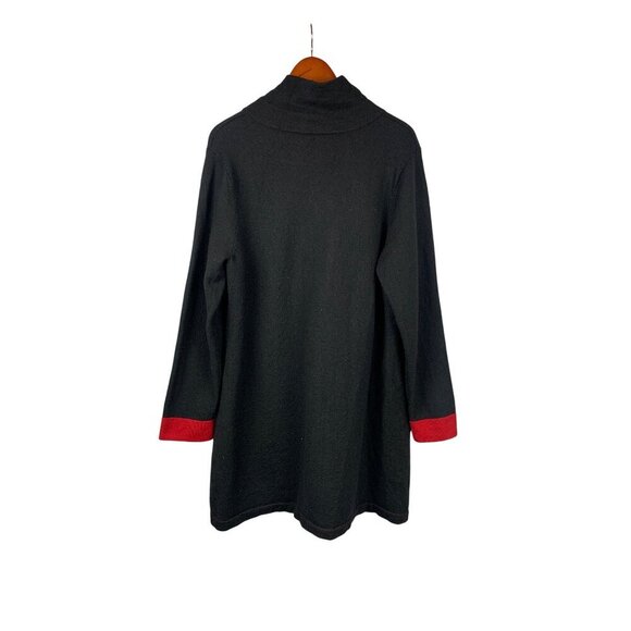 Chicos 100% Wool Black & Red Long Coat With Pockets Size 3 - Picture 2 of 4